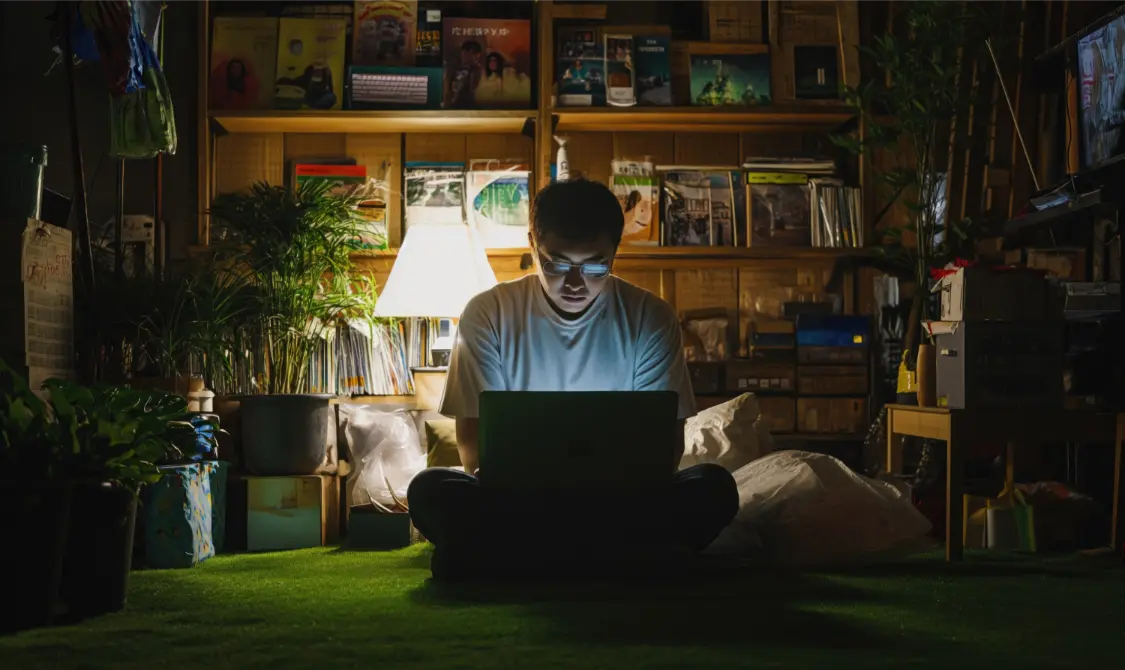 Man on laptop computer searching for answers