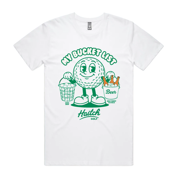 Haitch Golf My Bucket List tee in White, product shot