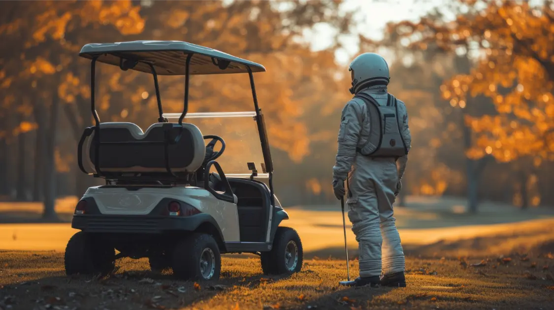 Golfer in space suit
