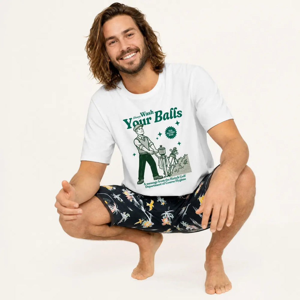 Always Wash Your Balls Staple T-Shirt - White - Haitch Golf