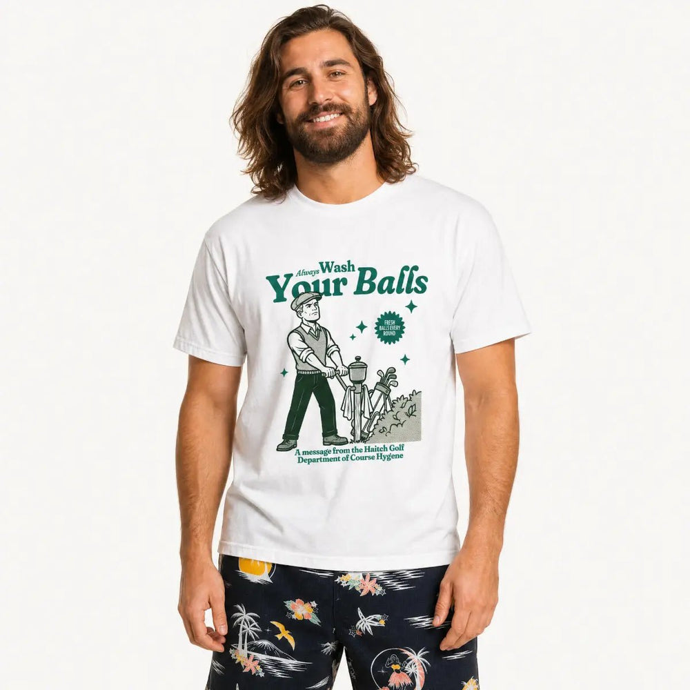 Always Wash Your Balls Staple T-Shirt - White - Haitch Golf