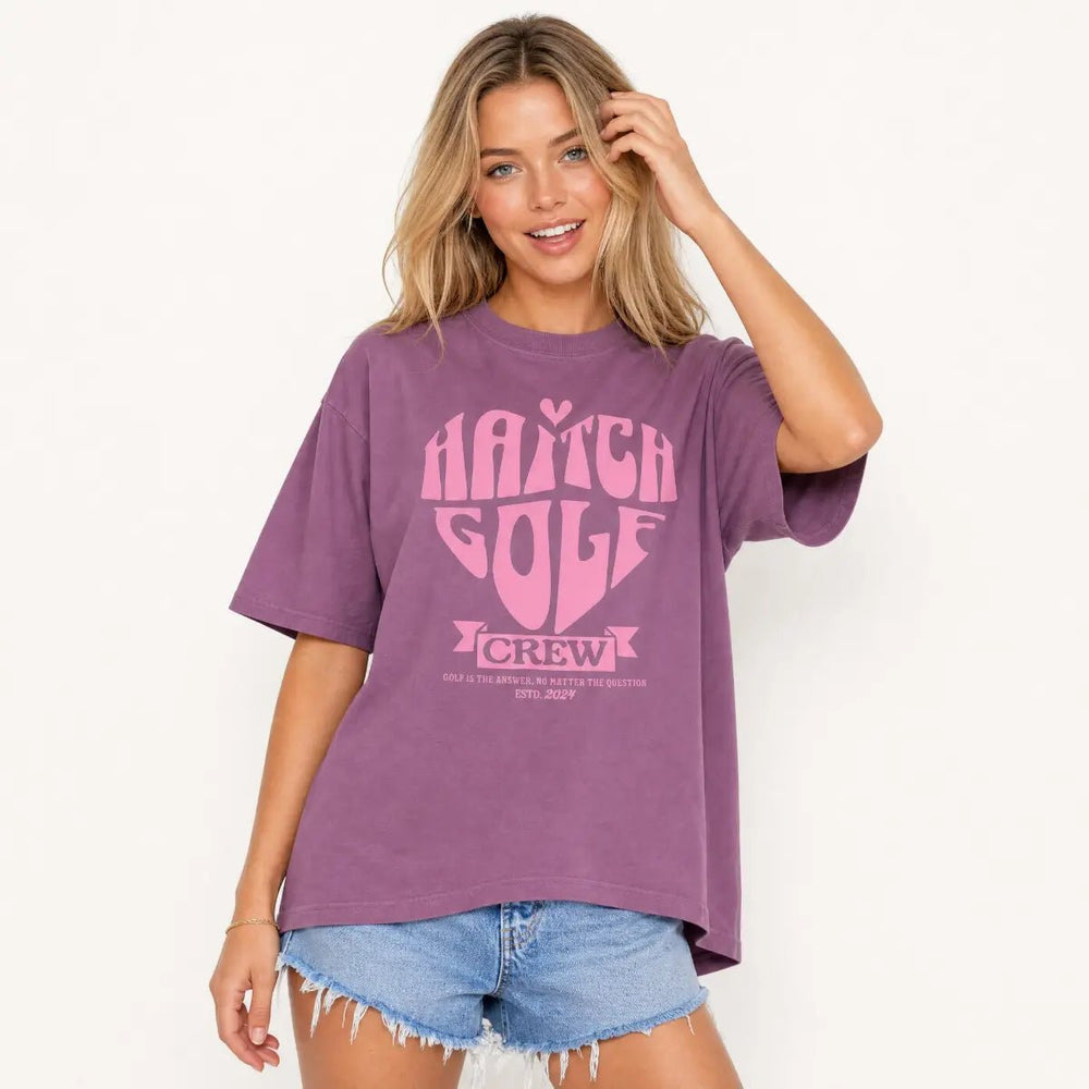 Haitch Golf Crew Unisex Heavyweight T-Shirt - Berry - Haitch Golf