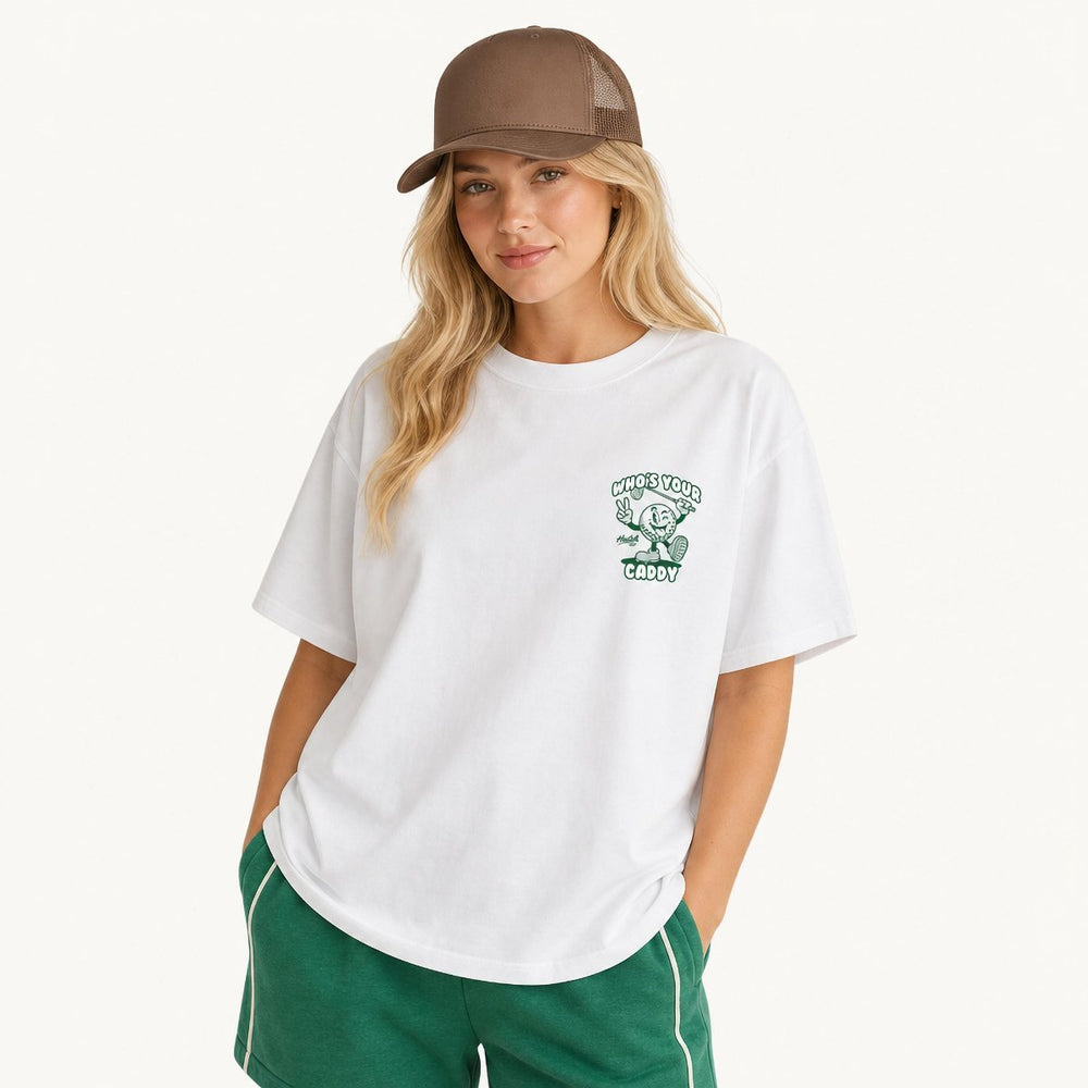 Haitch Golf Who's Your Caddy Boxy Oversized T-Shirt - White - Haitch Golf