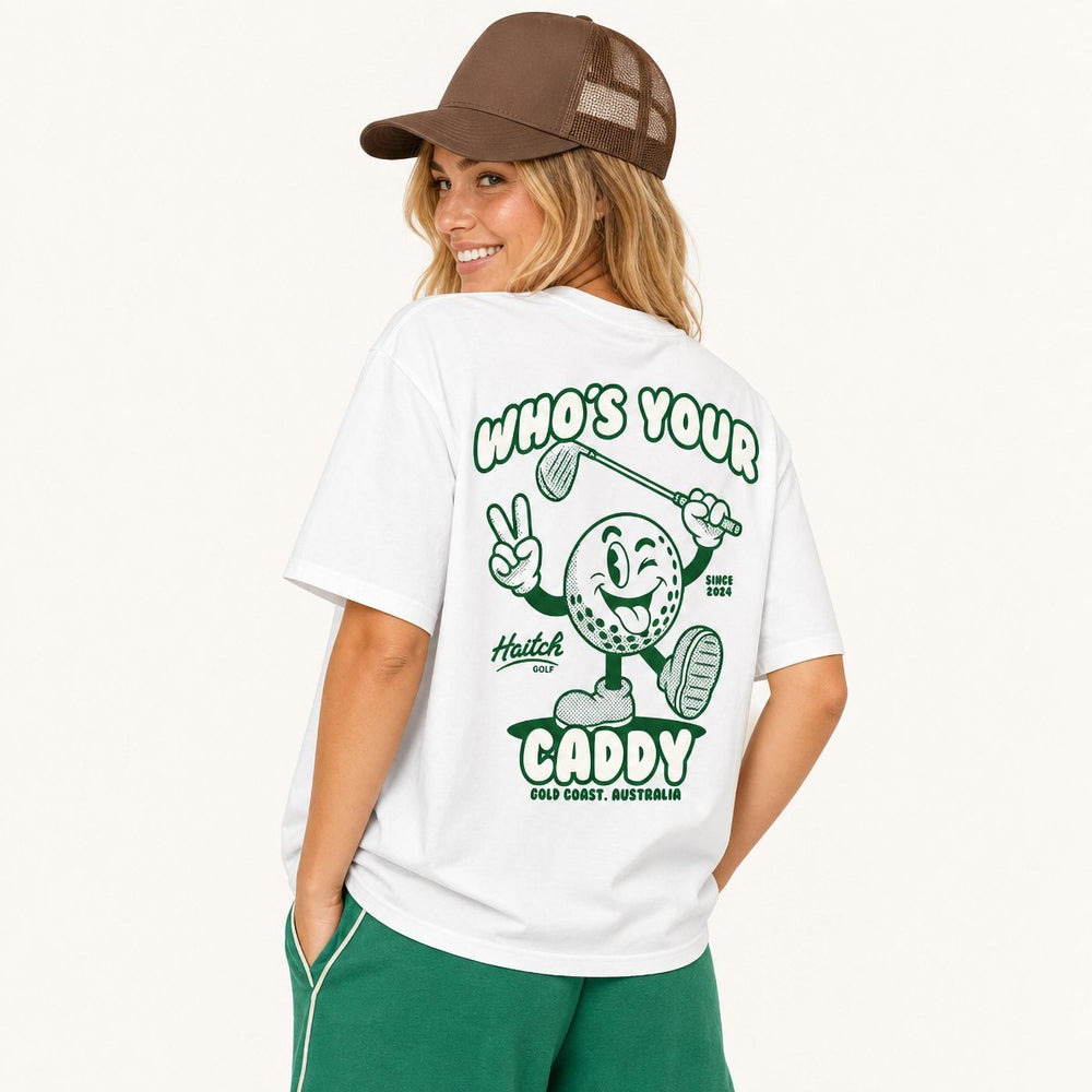 Haitch Golf Who's Your Caddy Boxy Oversized T-Shirt - White - Haitch Golf
